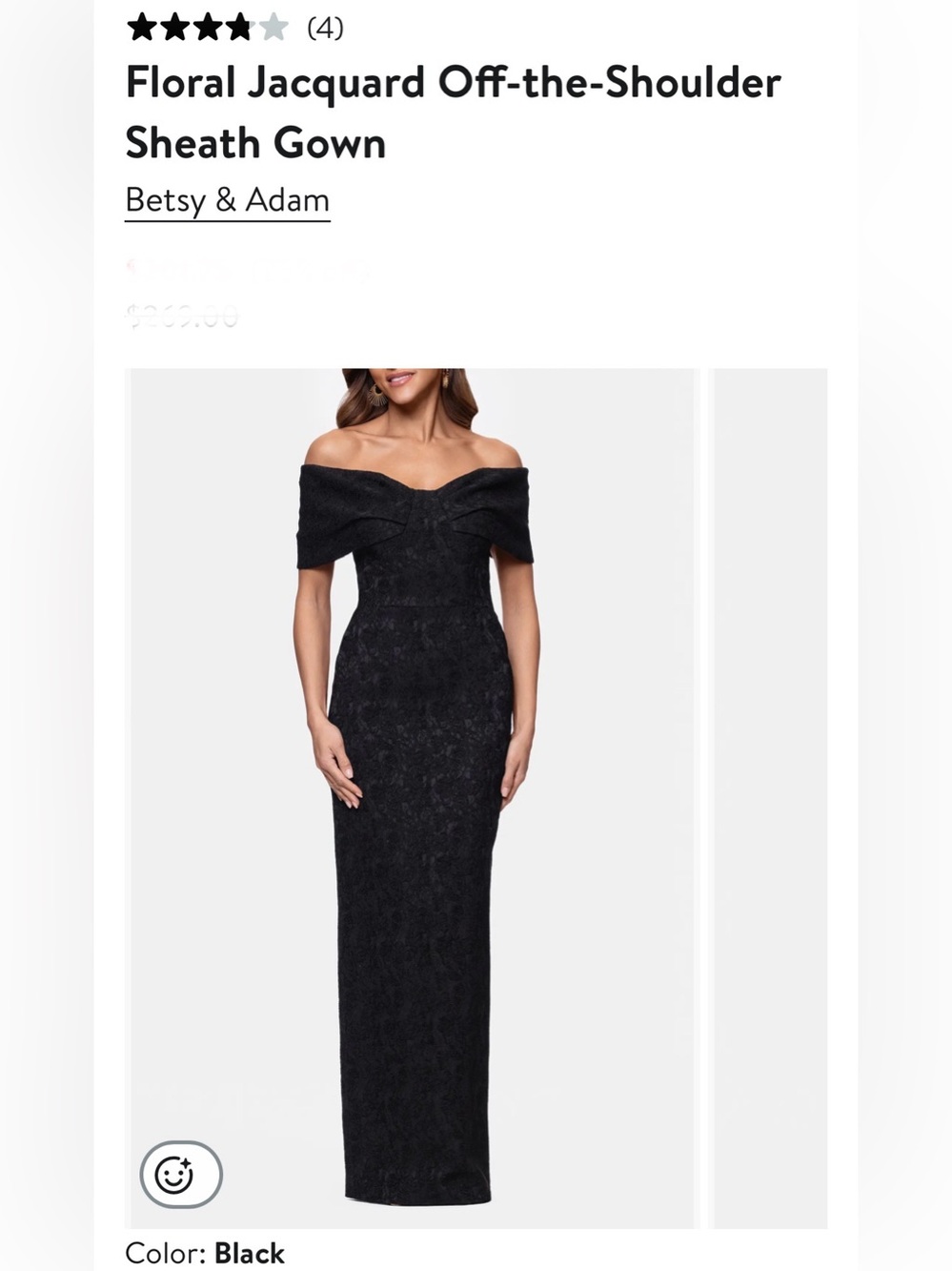 Betsy & Adam Black jacard Off the shoulders Gown formal wedding gala size 12